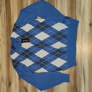 True Rock Men's V-neck Plaid Print Blue Sweater